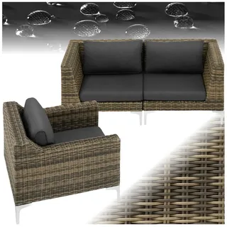 tectake Sitzgruppe Modulares Rattanset aus Aluminium, Dicke der Sitzpolster 11 cm, (Loungeset Villanova, für Außen in Anthrazit-meliert), Eckelemente und Sessel, wetterfest und UV-beständig, hochwertig grau