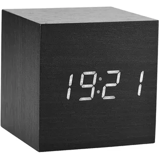 Zerone LED Digital Wecker, hölzerne Uhr für Schlafzimmer Moderne hölzerne Würfel Uhr 3 Niveaus Helligkeits Temperatur Anzeige mit Sprachsteuerung(Schwarz)