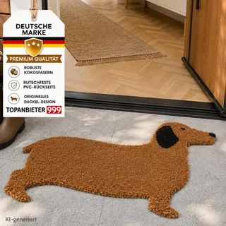 Fußmatte Dackel aus Kokosfasern mit rutschfester PVC-Rückseite 75cm Schmutzfangmatte in Tierform - Braun