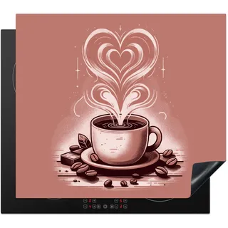 KitchenYeah© Herdabdeckplatte Einteilig Küche Ceranfeld Abdeckplatte Cerankochfeld Abdeckung Induktionskochfeld Schutzmatte Vintage - Kaffee - Herz - Kaffeebohnen - Retro - 60x52 cm