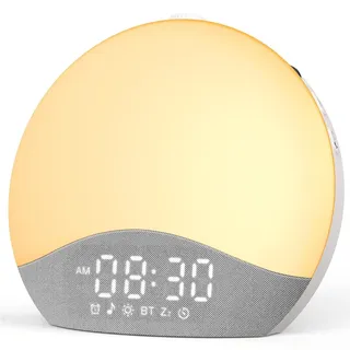 ecozy Tageslichtwecker, Bluetooth-Sync, 26 beruhigende Klänge, 17 Lichtfarben, Sonnenaufgangs & Sonnenuntergangsfunktion, Lichtwecker mit Lautspre... - Grau