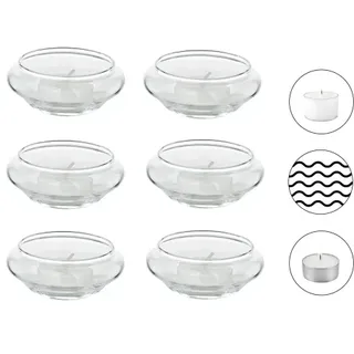 EDZARD 6er-Set Schwimm-Teelichthalter Iris, mundgeblasenes Glas, Durchmesser 8 cm, Höhe 4 cm