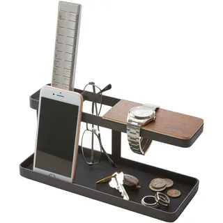 YAMAZAKI 2300 TOWER Schreibtisch-Organizer, schwarz, Stahl/Holz/Synthetischer Kautschuk, minimalistisch, 9,7 x 24,5 x 11,3 cm (L x B x H)