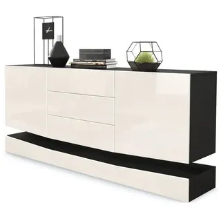 Vladon Sideboard City (Kommode, mit 2 Türen und 3 Schubladen), Schwarz matt/Creme Hochglanz (178 x 72 x 38 cm) gelb