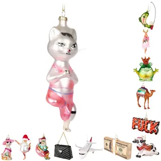 BRUBAKER Weihnachtsbaumkugel Handbemalte Weihnachtskugel - viele lustige Motive - Glas Baumkugel (1 St), Christbaumschmuck Figuren Deko Anhänger Christbaumkugel Weihnachtsdeko bunt