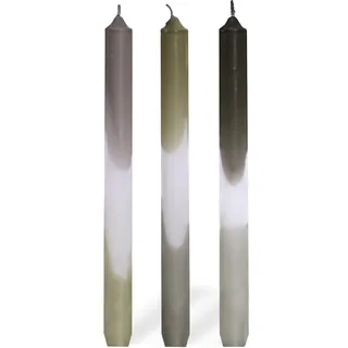 COMFORDER Dip Dye Kerzen, Stabkerzen Bunt (3 Stk.) handgemachte Tafelkerzen mit Farbverlauf, 9 Std. lange Brenndauer, Paraffin, 24 x 2,2 cm (Grün Grau)