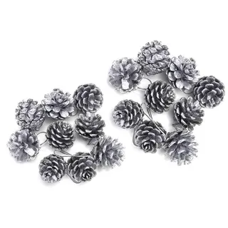 Weihnachtsschmuck Tannenzapfen, 18 Stück, Naturmaterial, Gold/Silber, 2 Größen