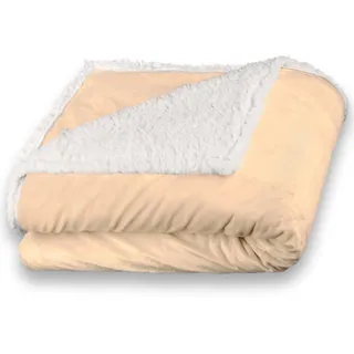 CelinaTex Kuscheldecke 150 x 200 cm beige weiß Felldecke Imitat Wendedecke Nicki Fell Optik Fleece Wohndecke, Sofadecke, Geschenk für Frauen, warm - Oeko-TEX Fantasia