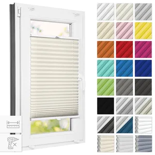 Estika Plissee ohne Bohren 95 cm x 120 cm - Elfenbein - Bruchfeste Klemmhalter, Plissee Klemmfix, Rollos für Fenster ohne Bohren, Jalousien Fenster für innen, Raffrollo, Fensterplissee