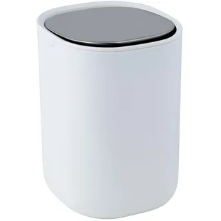 WENKO Schwingdeckeleimer Mod. Frini 1,5 L aus Kunststoff mit Edelstahl-Deckel, kleiner Kosmetik- und Abfalleimer für Bad, Gäste-WC und Schminktisch, Tischmülleimer für Küche und Esstisch,weiß