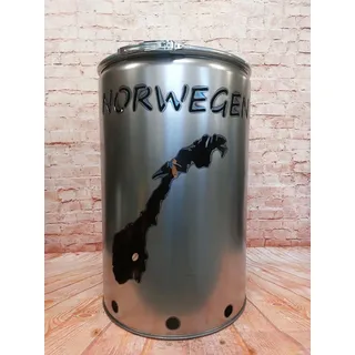 Fuchsbau Feuertonnen Feuertonne mit - Norwegen - Motiv - Gefertigt aus neuem Ölfass - Besondere Feuerstelle für Garten und Terrasse - Hohe Feuerschale mit Rostoptik - 90 x 60 cm