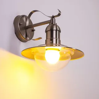 HOFSTEIN Außenwandleuchte Broni, Außenwandlampe aus Metall/Kunststoff in Edelstahlfarben/Klar, Wandleuchte Down außen im Landhaus/Retro/Vintage-Stil, E27, IP44, Hof, Außenbereich, Terrasse, Haustür