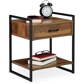 Relaxdays Nachttisch Industrial 50 x 43 x 37 cm Braun/Schwarz