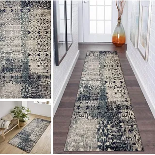 3D Vintage Läufer Teppich Lang Flur rutschfest Waschbar 80X250CM Küche Korridor TeppichLäufer für Flur Abstract Schlafzimmer Wohnzimmer Polyester Teppichmatte Dauerhaft, Anpassbar Küchenteppich