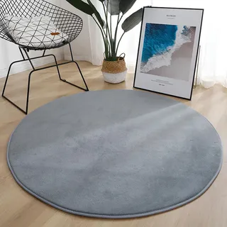 Hearda Teppich Rund Reppich Schlafzimmer, Innenbereich Einfarbig Teppich Waschbarer rutschfest Fußmatten Flanell Flur Fußmatten für Wohnzimmer, Büro (Grau,40cm)