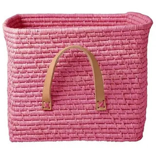 rice Aufbewahrungskorb Raffia Aufbewahrungskorb rosa mit Ledergriffen, handgefertigt rosa