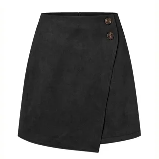 MAOAEAD Unregelmäßiger Wildleder-Minirock für Damen, hohe Taille, A-Linie, Knopfleiste, Wildlederimitat, Skort für Herbst und Winter, Röcke für Damen, 2024, mit Reißverschluss, Schwarz, Größe L - 44