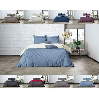 MISTRAL HOME Uni Einfarbig Wende Bettwäsche Edel Perkal 100% Ägyptische Baumwolle, Maße:155 cm x 220 cm, Farbe:Pristine-Soft Blue