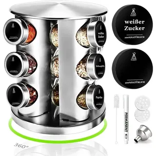 SAEIV Gewürzregal Gewürzregal 360° Rotation Stehend 12 Gewürzdosen Organizer Set silberfarben