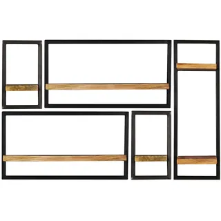 SIT Möbel Wandregal-Set | 5-tlg. | Mango-Holz Regalböden in Natur | Metallrahmen schwarz | B 120 x T 25 x H 75 cm | 14300-04 | Serie SIDNEY