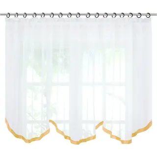 Joyswahl Scheibengardine Scheibengardine,Kräuselband,halbtransparenter Voile mit Satinbesatz (1 St), Kräuselband, transparent, Voile mit Satinband orange 300 cm x 120 cm