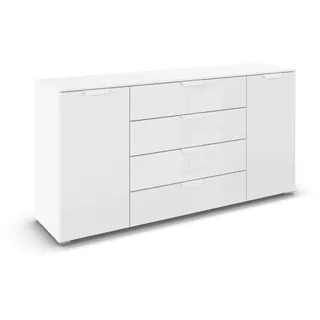 Rauch Möbel ADITIO, Kommode, Farbe Glas Weiß, Breite 160 cm | Sideboard im modernen Look, 2-türig, 4 Schubladen, Glasfront, Soft-Close, für Schlafzimmer, Gästezimmer, Wohnzimmer, Flur