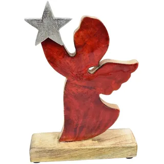 Engel Holzengel rot silber Weihnachten Landhausstil Weihnachtsdekoration 25 cm