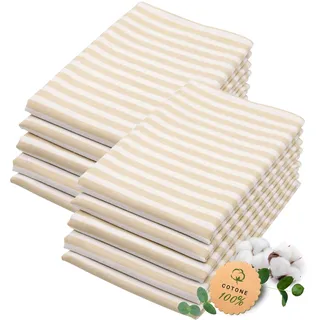 ZOLLNER 10er Set Geschirrtücher Baumwolle in 50x70 cm - saugstarke und langlebige Küchentücher - waschbar bis 60°C – in beige gestreift- Gastronomiequalität - Oeko Tex® Zertifiziert