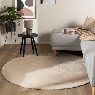 FRAAI | Home & Living Flauschiger Teppich Rund - Cozy Beige - Ø 150cm - Polyester - Kurzflor - Einfarbig - Waschbar in Waschmaschine - Modern - Wohnzimmer, Schlafzimmer, Büro, Jugendzimmer