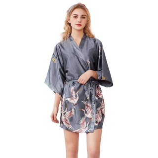 Vivi Idee Nachthemd Kimono Morgenmantel Negligee kurz damen grau M