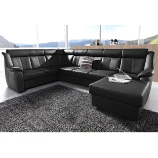 Wohnlandschaft SIT & MORE "Basel U-Form", schwarz, B:315cm H:98cm T:210cm, Luxus-Microfaser Altara Nubuck (100% Polyester);Kunstleder SOFTLUX;NaturLEDER (echtes Rindsleder), Sofas, Wohnlandschaft, wahlweise mit Relaxfunktion