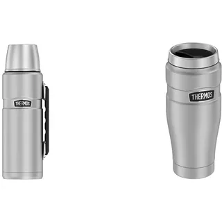 THERMOS Thermosflasche Edelstahl Stainless King, 1,2L & Thermobecher Stainless King, Kaffeebecher to go Edelstahl mattiert 470ml, Isolierbecher spülmaschinenfest, dicht, 4002.205.047