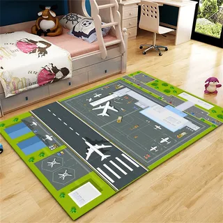 Sticker Superb. Kinderteppich rutschfest Car Flugzeug Zug Universum Rakete Spielmatte für Kinder Nachttisch-Teppich Teppich im Wohnzimmer Badematte Spielmatte Fußmatten Gamepad (Flugzeug,80 x 120 cm)