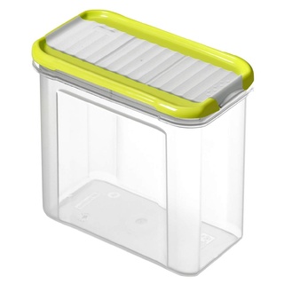 Rotho Domino Vorratsdose 1l mit Deckel und Schüttvorrichtung, Kunststoff (PP) BPA-frei, transparent/grün, 1l (16.5 x 9.0 x 13.0 cm)