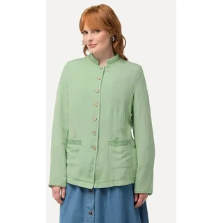 Ulla Popken Sommerjacke Leinenmix-Janker Stehkragen Metallic-Streifen grün 52