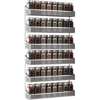 Hängende Gewürzregale zur Wandmontage, 2 Set, großer Gewürz-Organizer für Gläser, Aufbewahrung, Metall, Chrom, schmal, Wandmontage, Innenschrank oder Schranktüren, Silbergrau