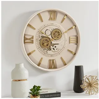 Samilito Wanduhr mit beweglichen Zahnrädern, modern, Leises Quarzwerk, 60 cm, Cremegold (Bewegliche Zahnräder, Industrial Steampunk Design) goldfarben