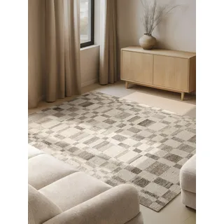 vikosa Structa, creme braun, B:200cm H:15mm L:300cm, Wolle, Teppiche, Handgemacht, Grafisch, Karo, Natur, Wolle, Wohnzimmer,Schlafzimmer