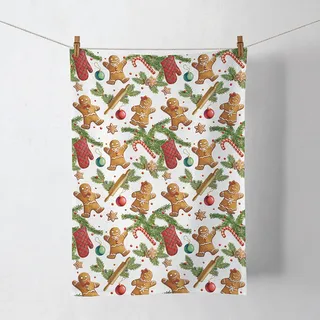 Ambiente Home Ambiente Küchentuch Baumwolle Lebkuchen Weihnachtsmotiv - Küchenwäsche Winter Weihnachten Geschirrtuch Wischtuch Trockentuch Küchenhandtuch
