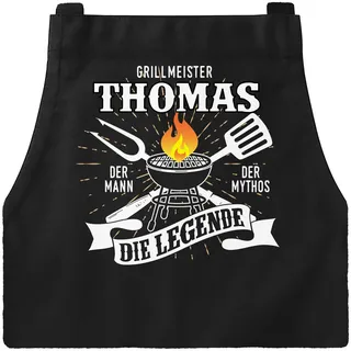 MoonWorks® Grill-Schürze mit Spruch personalisierbar personalisierbar Grillmeister [Wunschname] der Mann, der Mytos, die Legende Schwarz unisize - Einheitsgröße