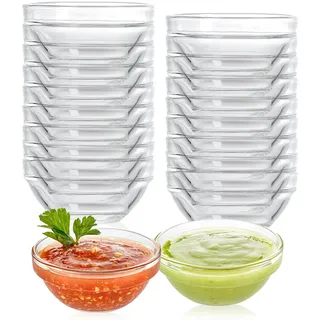 PORFOYO Dessertschalen Glas, 20 Stück Dipschalen 75ml, 7,5 cm kleine Glasschale rund Mini, Dip Schälchen, Glasschälchen für Saucen Dressings Vorspeisen Konfitüre Spülmaschine und Mikrowelle Geeignet