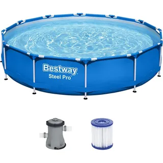 Bestway Steel Pro Frame Pool-Set mit Filterpumpe Ø 366 x 76 cm, blau, rund