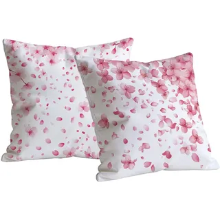 Kissenbezug Dekorative Kirschblüten Muster Outdoor Kissenbezug 50x50 2er Set Quadratische Samt Kissen Rosa Atmungsaktiv Deko Kissen für Gartendeko Balkon Wohnzimmer Schlafzimmer Sofa Deko B-487