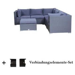 Poly Rattan Gartenmöbel Palma anthrazit Hocker Alu Garnitur Lounge Garten Sitzgruppe Gartenset - Grau