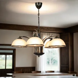 Hängeleuchte Jugendstil Messing Antik Weiß 3-flammig E27 Metall Glas Pendelleuchte Wohnzimmer Esszimmer