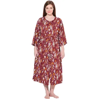 Ulla Popken Damen große Größen Übergrößen Plus Size Bademantel, Paisley, Kimono-Form, 3/4-Arm, Biobaumwolle dunkel kirschrot 42+ 843045349-42+ - 42-44