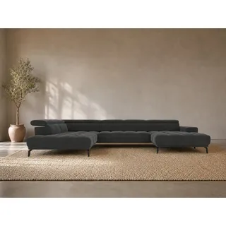 foamnova Wohnlandschaft Uppsala, mit Relaxfunktion, B 400 cm, Elektrischer Sitzvorzug & klappbare Kopfstützen grau