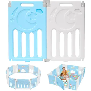 Extra 2 Zusatzpaneele für Dripex Laufstall Baby Faltbar, Laufstall Baby mit Laufgitter Baby Playpen zur Erweiterung, Blau & Weiß