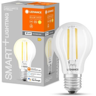 LEDVANCE Smarte LED-Lampe mit WiFi Technologie, Sockel E27, Dimmbar, Warmweiß (2700 K), ersetzt Glühlampen mit 60 W, SMART+ WiFi Classic Dimmable, 1 Stück (1er Pack), Birne