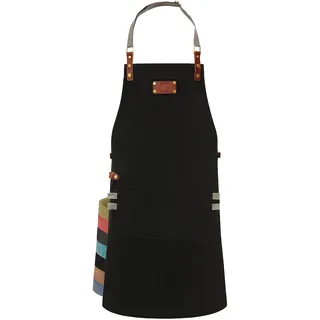 Ess-Nische® Kochschürze Grillschürze für Männer und Frauen - Küchenschürze für Herren - Ideal als Geschenk für Männer, Oma oder Opa - Denim Schürze Damen extra lang - schwarz - Einheitsgröße